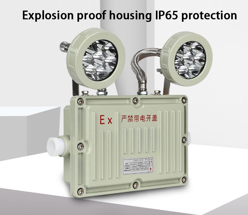 2 X 8W Especificações Lâmpada de saída recarregável de duas cabeças Luz à prova de explosão Iluminação de emergência Luz LED