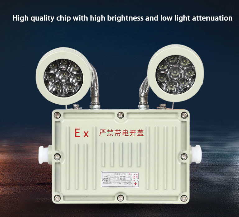 2 X 8W Especificações Lâmpada de saída recarregável de duas cabeças Luz à prova de explosão Iluminação de emergência Luz LED
